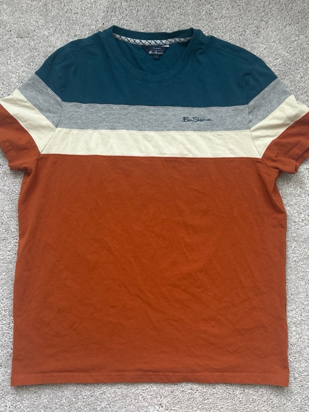 Ben Sherman Short Sleeve Colorblock Tee in Teal, Rust & Cream